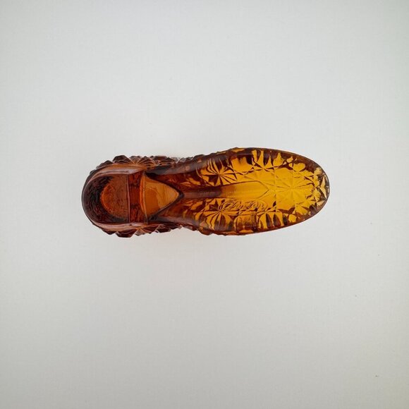Vintage Fenton Glass Amber Daisy & Button Boot with Scalloped Edge 4" - Picture 5 of 7